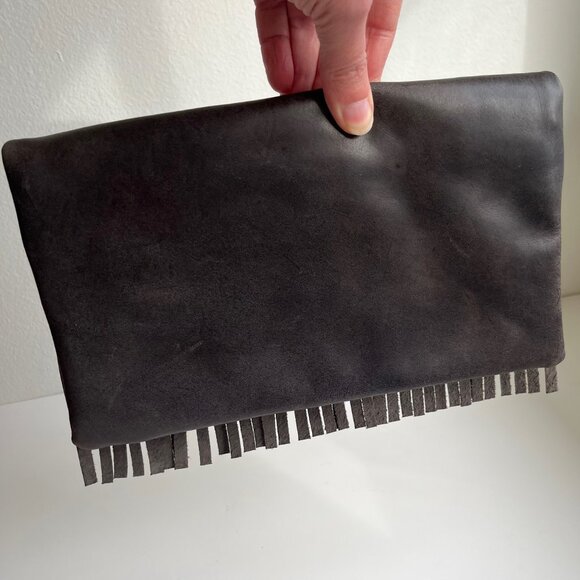 New! Sseko Leather Fringe and Canvas Foldover Clutch Bag - Picture 7 of 7